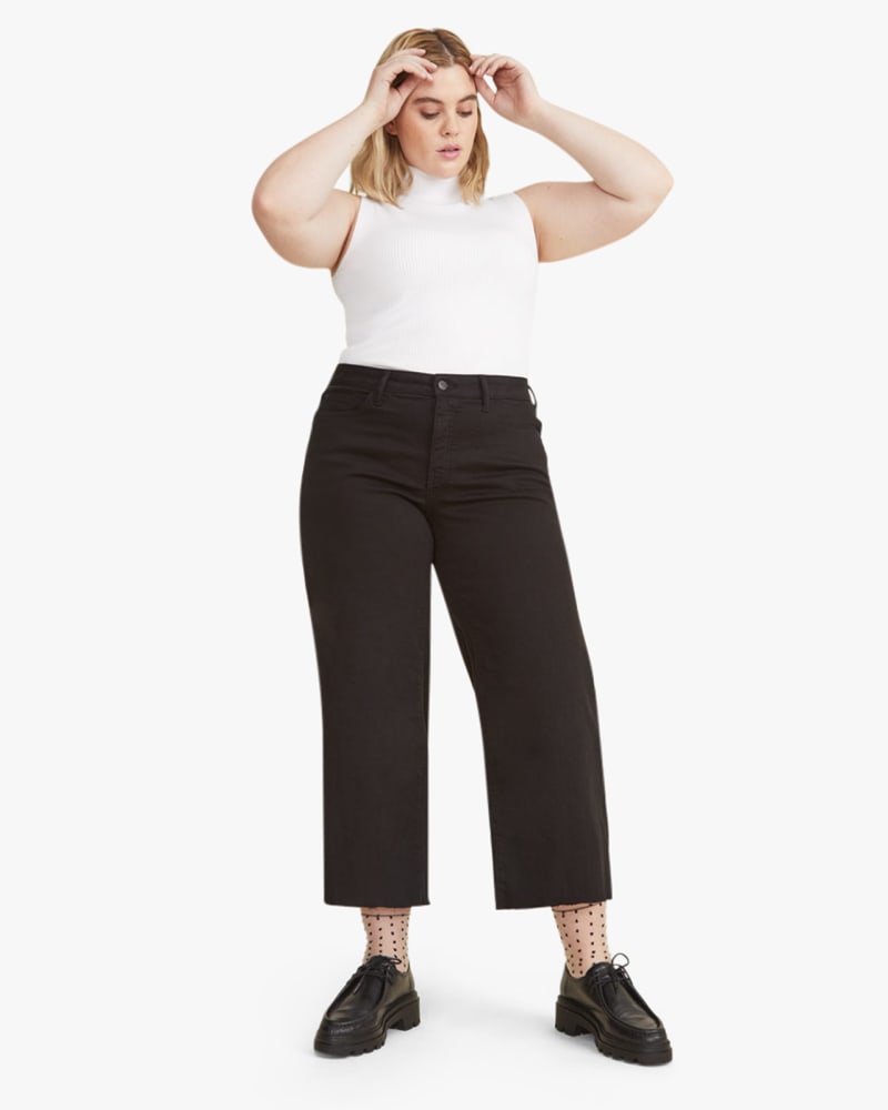 Plus size model wearing Torrence Wide Leg Cropped Jean by Warp + Weft | Dia&Co | dia_product_style_image_id:120200